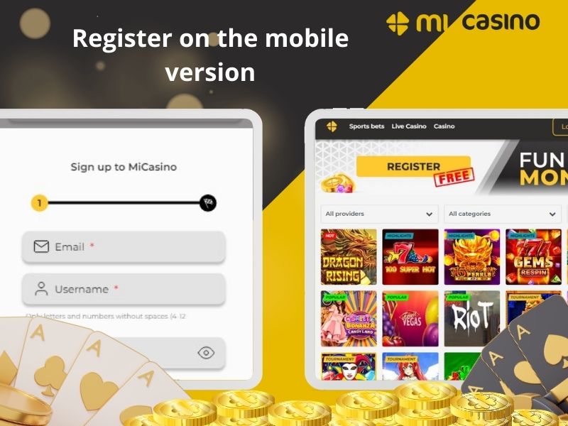 Register on the mobile version of Mi Casino